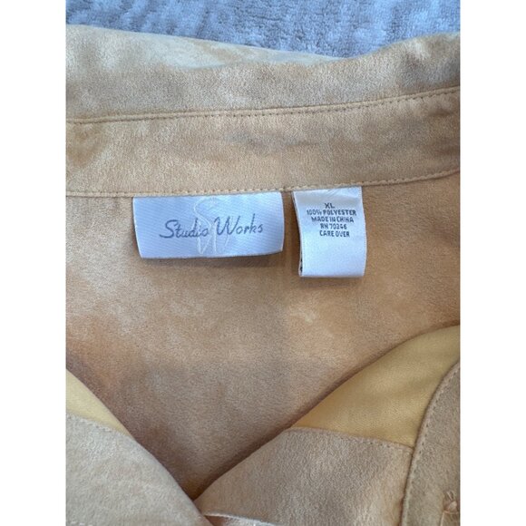 Studio Works Butter Yellow Button-Up Shirt Size XL Soft Suede-Like Fabric - Picture 5 of 7